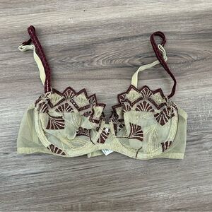 Barbara Light Green Brown Mesh Lace Diamond Bra women Size 34C